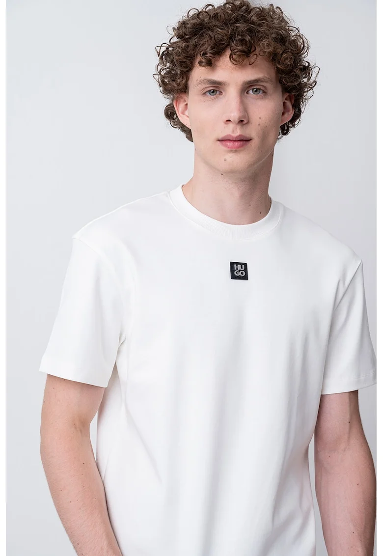Tricou de bumbac cu decolteu la baza gatului Dalile, Alb