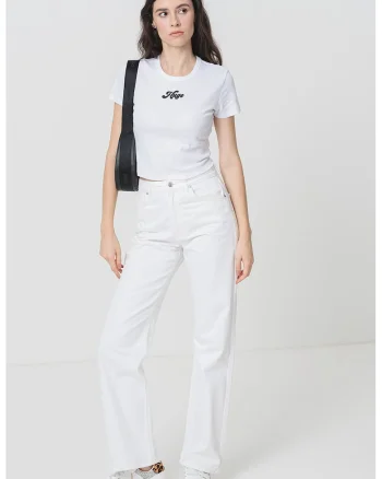 Tricou crop cu imprimeu logo, Negru/Alb optic