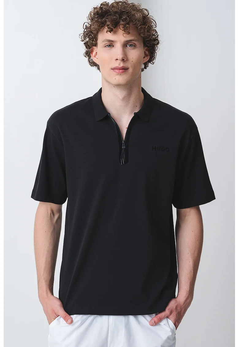 Tricou polo din amestec de bumbac, Negru stins