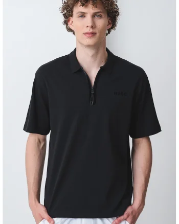 Tricou polo din amestec de bumbac, Negru stins