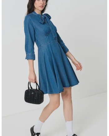 Rochie evazata cu maneci lungi, Albastru pastel