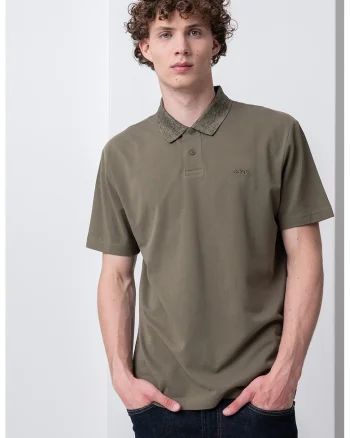 HUGO, Tricou polo de bumbac, Kaki