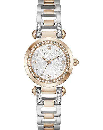 Ceas analog cu bratara si cristale, Auriu rose/Argintiu