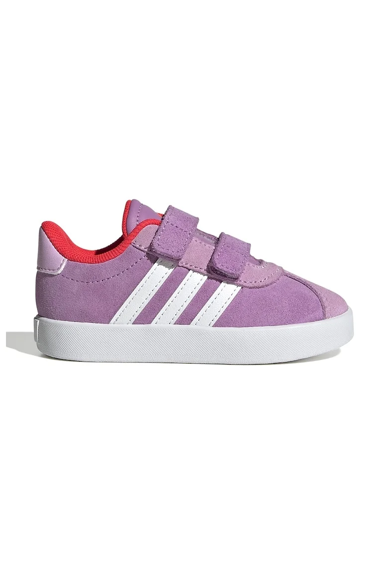 Pantofi sport Court 3.0 de piele intoarsa cu velcro, Alb/Coral/Lila