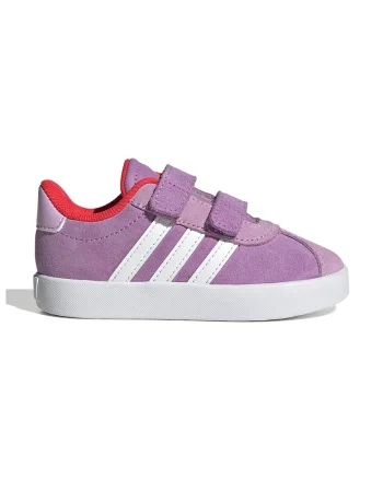 Pantofi sport Court 3.0 de piele intoarsa cu velcro, Alb/Coral/Lila