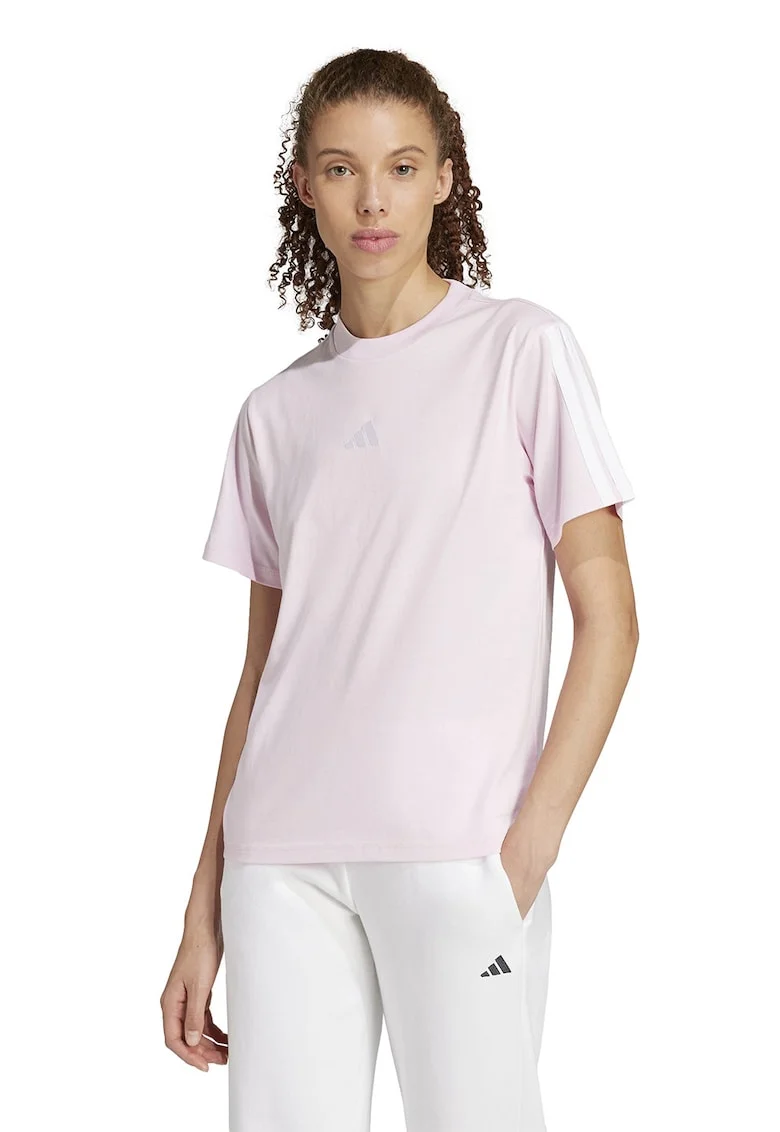 Tricou din bumbac cu decolteu la baza gatului, Alb/Roz pal