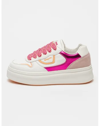 Pantofi sport cu insertii de piele intoarsa Mery, Alb/Fucsia
