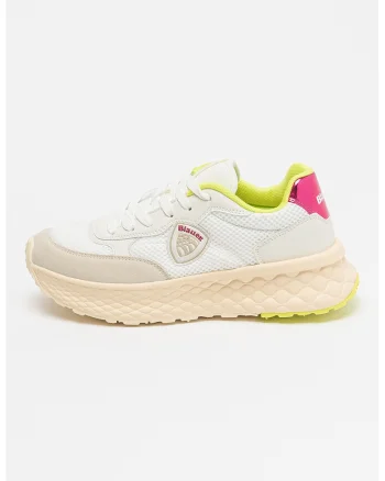 Pantofi sport de piele ecologica Lynn, Alb/Fucsia/Verde lime