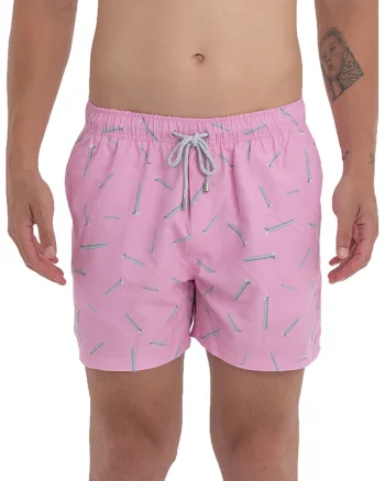Pantaloni scurti de baie cu model si snur, Gri deschis/Roz deschis
