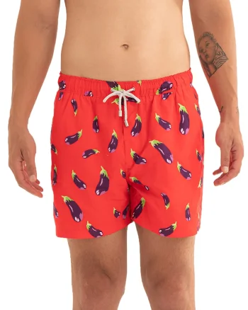 Pantaloni scurti de baie cu model si snur, Verde/Negru/Rosu vermillion