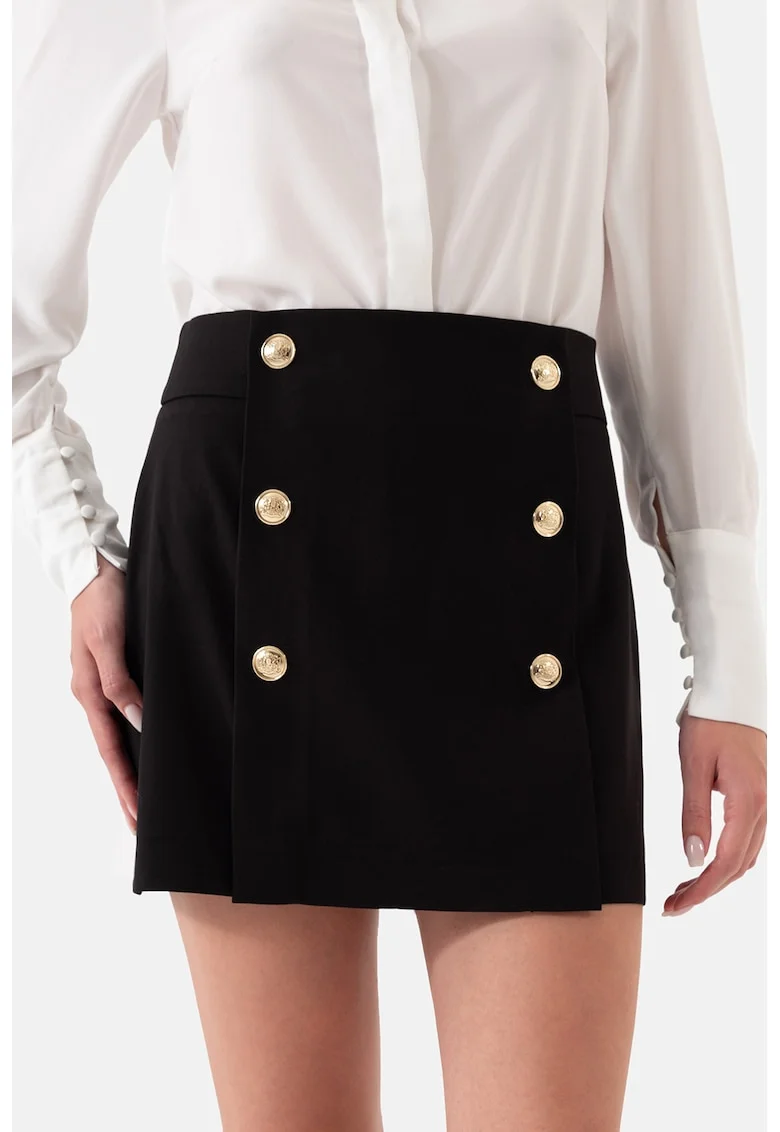 Fusta mini cu nasturi decorativi, Auriu/Negru
