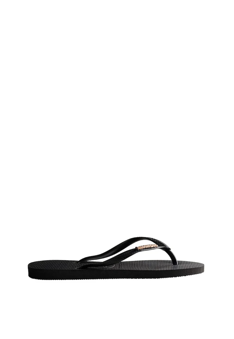 Papuci flip-flop cu logo metalic, Negru/Auriu rose