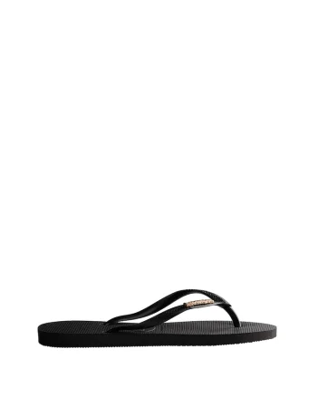 Papuci flip-flop cu logo metalic, Negru/Auriu rose