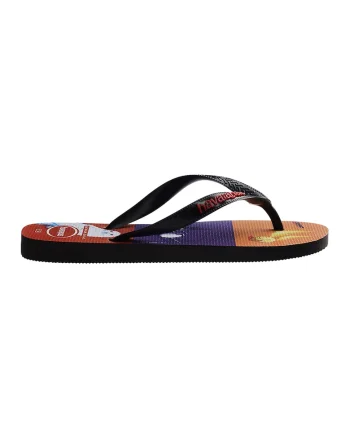 Papuci flip-flop cu imprimeu grafic, Negru/Rosu aprins