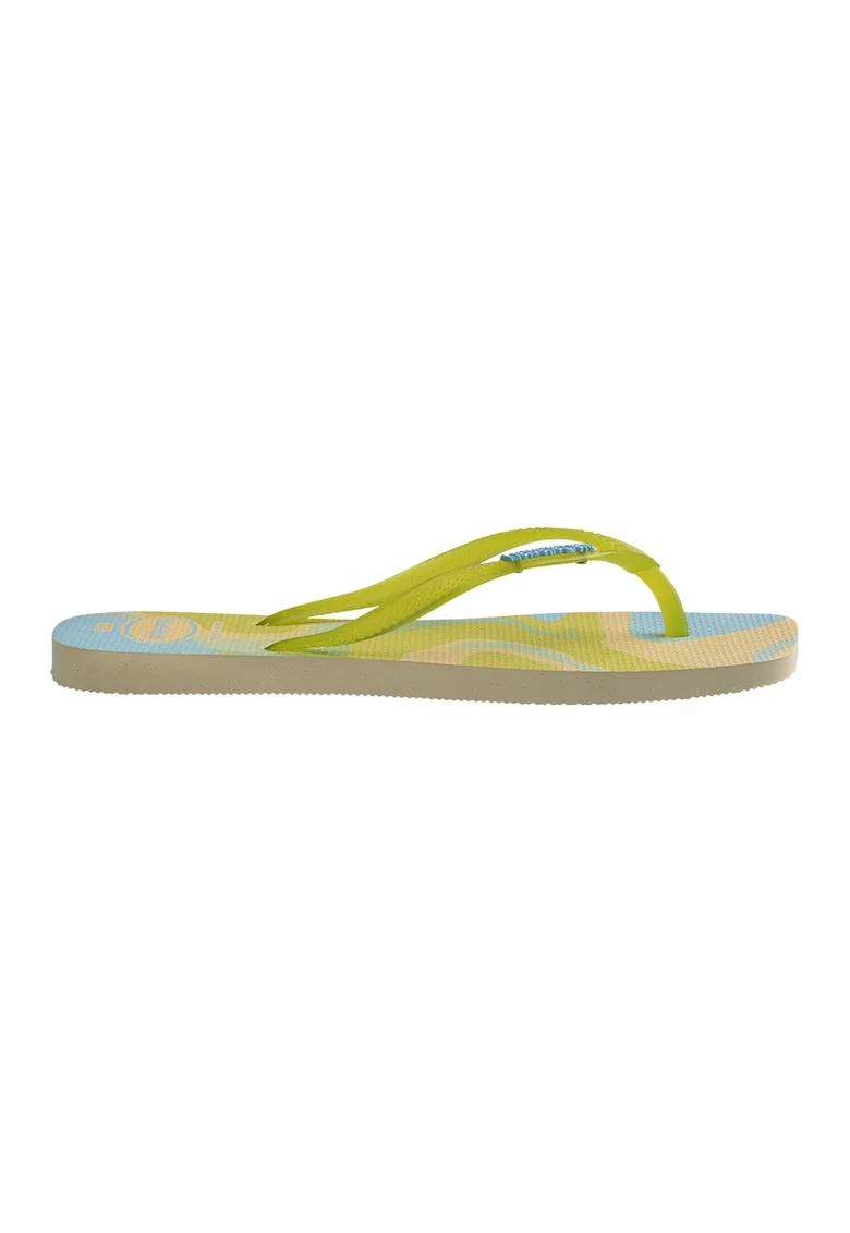 Papuci flip-flop cu detaliu logo, Albastru azur/Verde lime