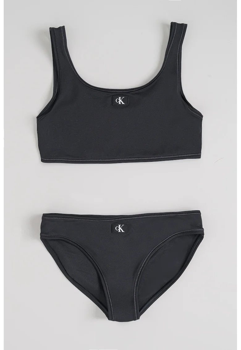 Costum de baie cu doua piese si aplicatie logo, Negru
