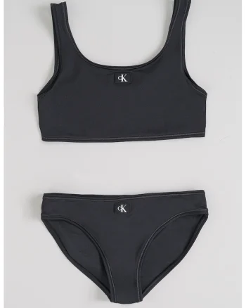 Costum de baie cu doua piese si aplicatie logo, Negru