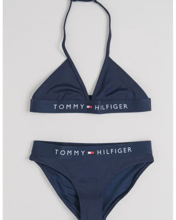 Costum de baie cu doua piese si imprimeu logo, Albastru ultramarin