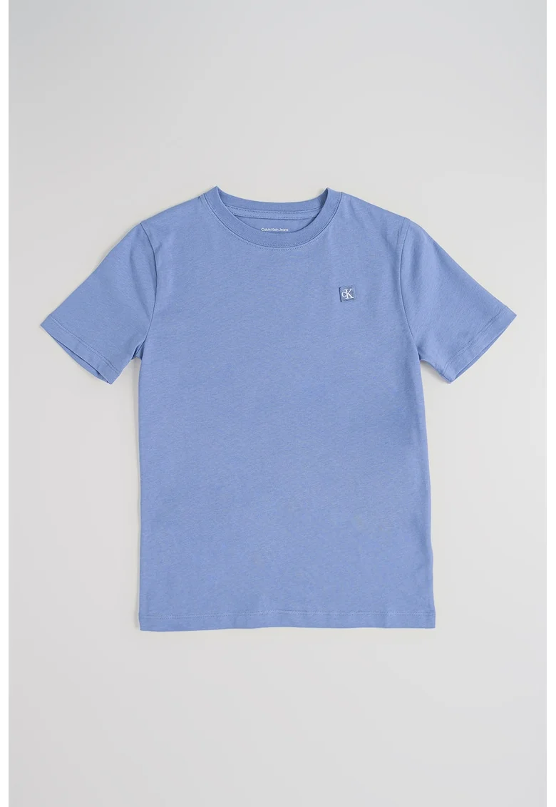 Tricou din bumbac organic cu aplicatie logo discreta, Albastru pastel