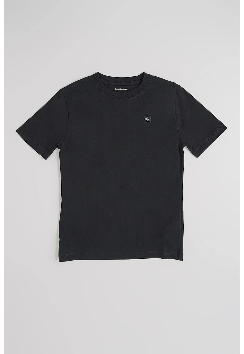 Tricou din bumbac organic cu aplicatie logo discreta, Negru