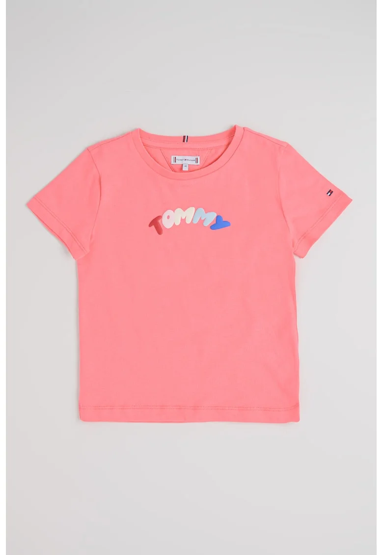 Tricou de bumbac cu imprimeu logo cauciucat, Roz aprins