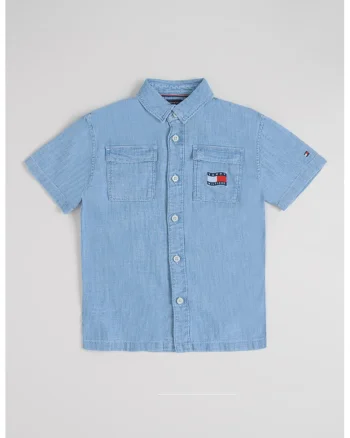 Camasa vaporoasa din chambray cu maneci scurte, Albastru