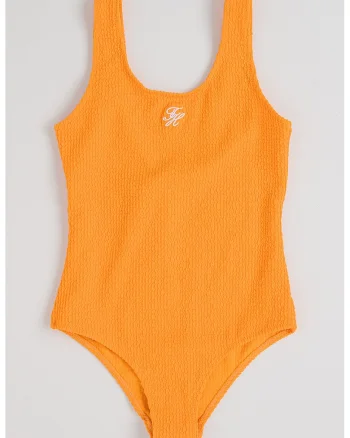 Costum de baie intreg texturat cu decolteu in U pe spate, Portocaliu