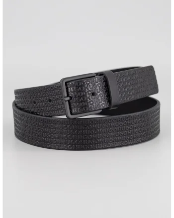 Curea din piele cu model logo, Negru