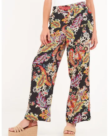 Pantaloni ampli cu buzunare laterale, Negru/Portocaliu