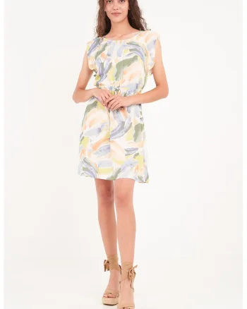 Rochie mini cu imprimeu si decolteu rotund, Multicolor
