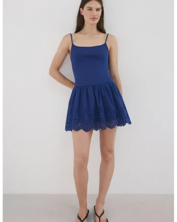 Rochie fara maneci cu detalii perforate, Bleumarin