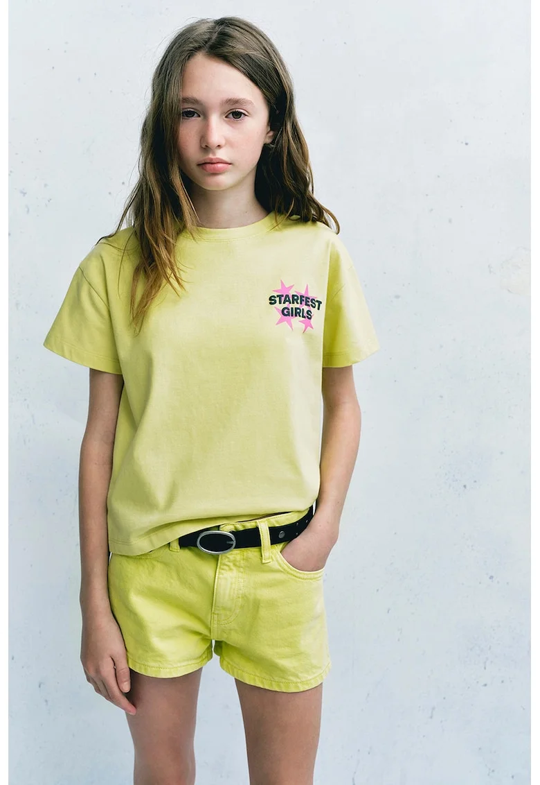 Tricou lejer cu imprimeu text, Verde fistic