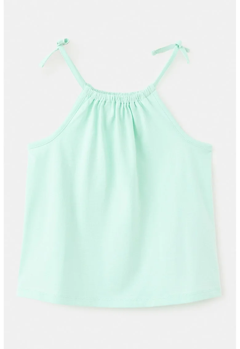 Top de bumbac cu decolteu rotund, Verde menta
