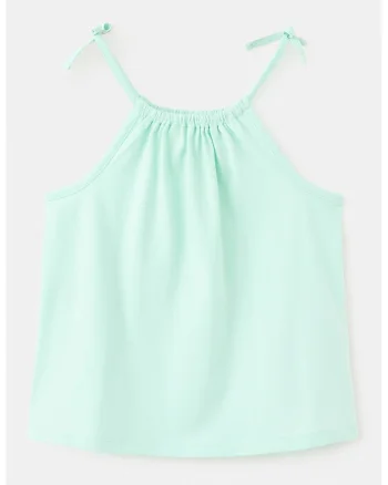 Top de bumbac cu decolteu rotund, Verde menta