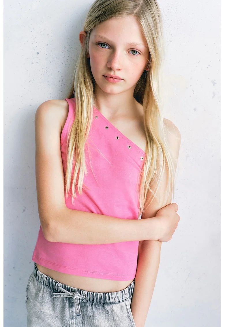 Top crop asimetric, Roz pastel