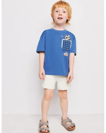 Tricou de bumbac cu buzunar pe piept, Albastru