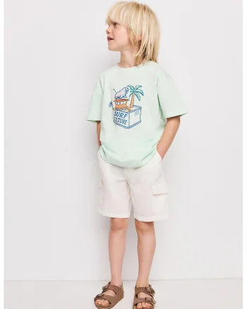 Tricou de bumbac cu imprimeu grafic si text, Verde pal