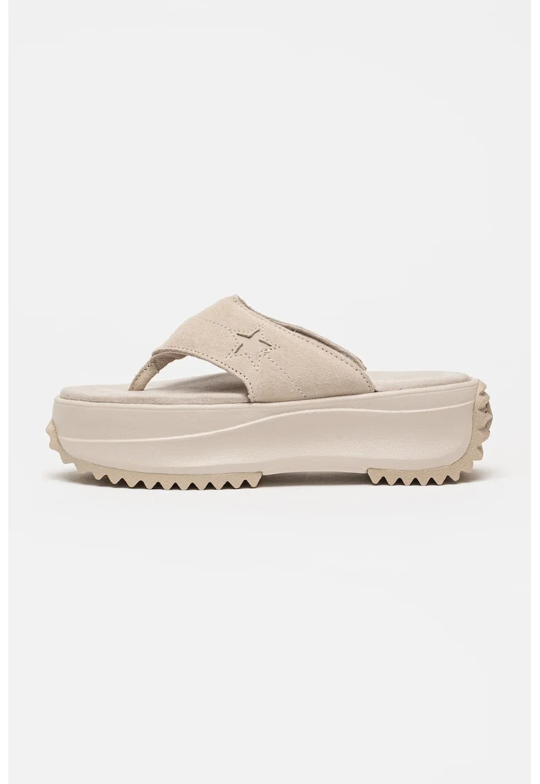 Papuci flip-flop flatform de piele intoarsa All Star Chuck Taylor, Bej antichizat