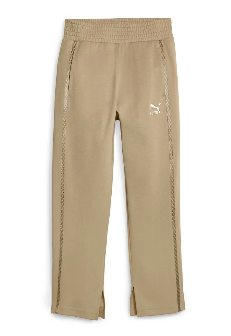 Pantaloni sport crop cu talie inalta T7, Maro camel