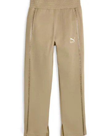 Pantaloni sport crop cu talie inalta T7, Maro camel