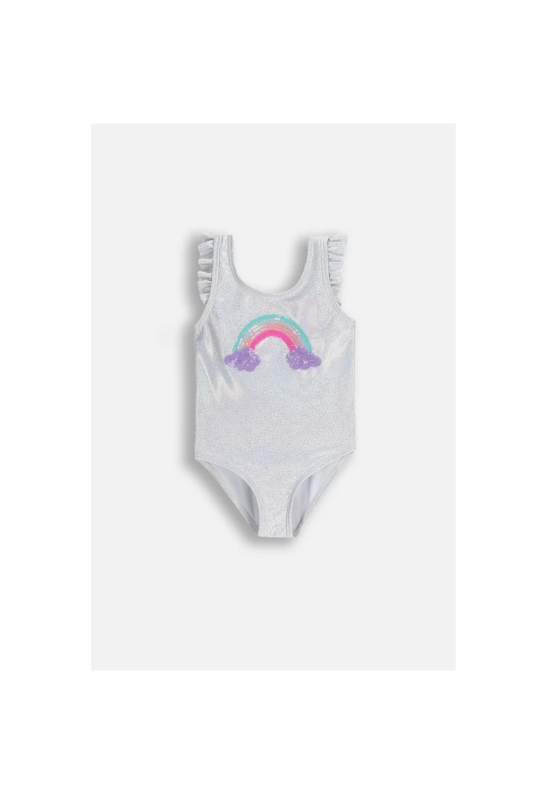 Costum de baie intreg,  argintiu, material cu uscare rapida, pentru fete