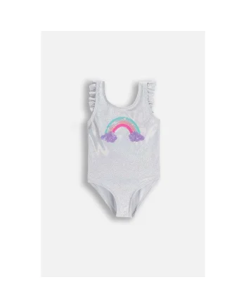 Costum de baie intreg,  argintiu, material cu uscare rapida, pentru fete
