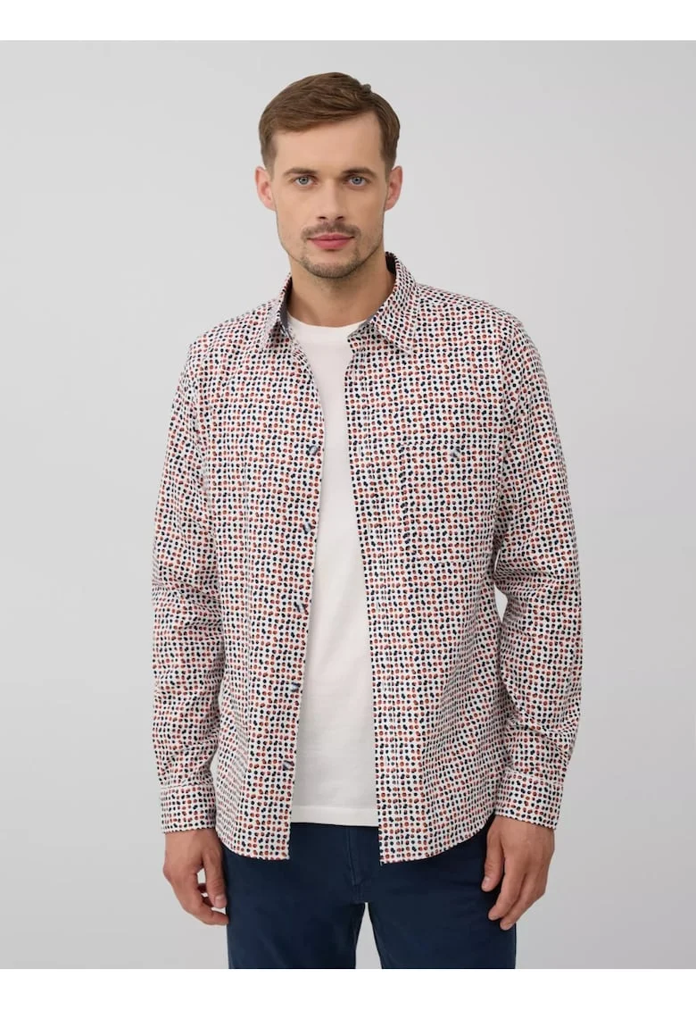 Camasa barbati, din amestec de bumbac, imprimeu cu puncte, Slim fit, Alb