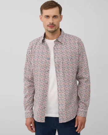 Camasa barbati, din amestec de bumbac, imprimeu cu puncte, Slim fit, Alb