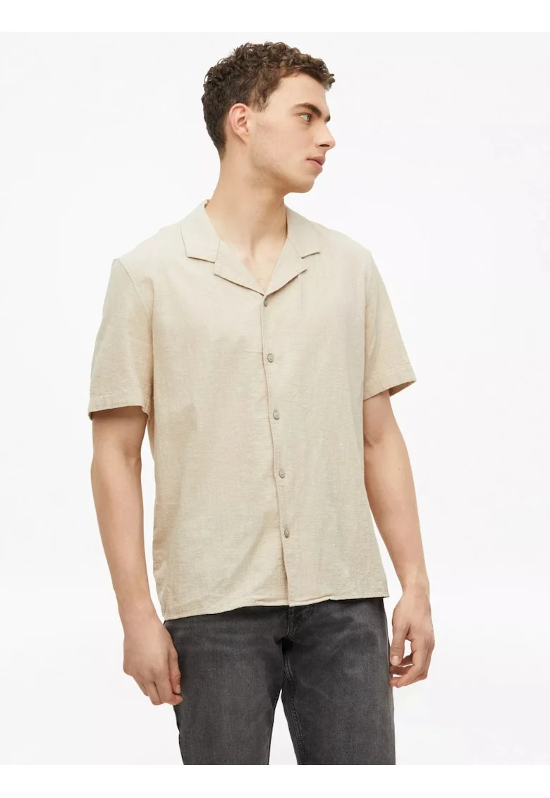 Camasa cu maneca scurta barbati, din bumbac, Resort fit, Bej
