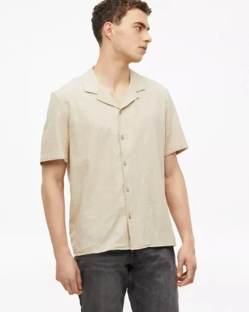 Camasa cu maneca scurta barbati, din bumbac, Resort fit, Bej