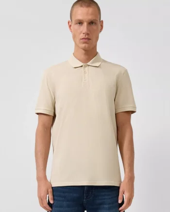 Q/S by s.Oliver Tricou polo barbati, din bumbac piqué, Regular fit, Bej