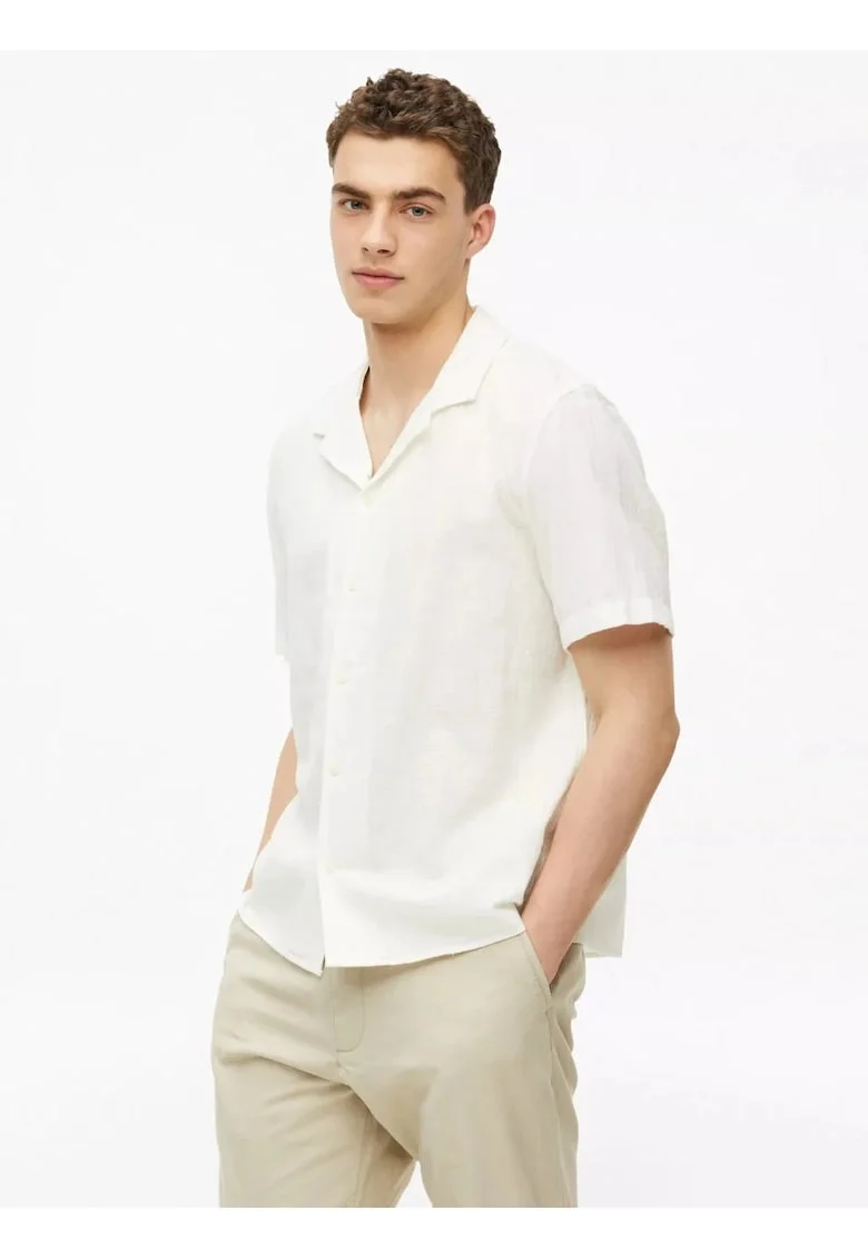 Camasa cu maneca scurta barbati, din bumbac, Resort fit, Alb