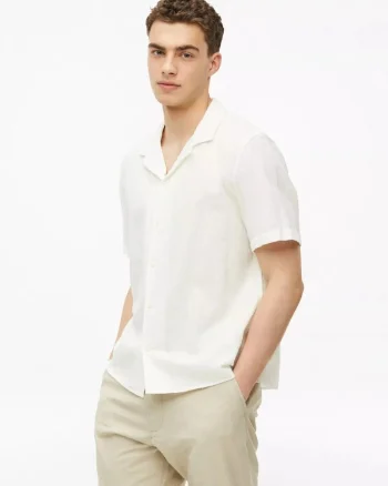 Camasa cu maneca scurta barbati, din bumbac, Resort fit, Alb