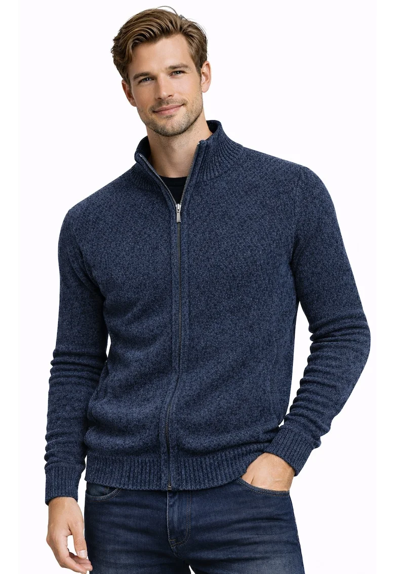 Cardigan cu fermoar si terminatii striate